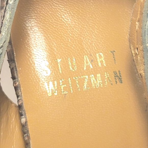 NWOT STUART WEITZMAN Mint Green Snakeskin Peep Toe Heels - Picture 8 of 15